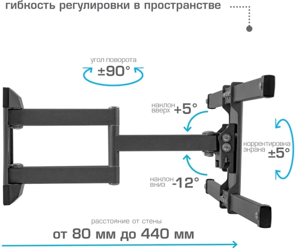Кронштейн для телевизора Kromax CORBEL-10 титан 32&amp;quot;-75&amp;quot; макс.45кг настенный поворот и наклон