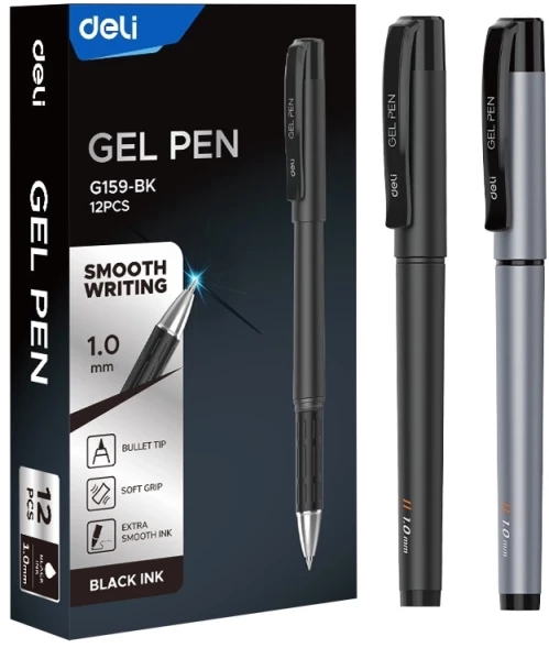 Ручка гелев. Deli EG159-BK ассорти d=1.0мм черн. черн. резин. манжета