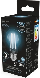 Лампа светодиодная Gauss Filament 102902215 15Вт цок.:E27 груша 220B св.свеч.бел.нейт. (упак.:10шт)