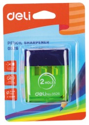 Точилка для карандашей ручная Deli E0526 2 отверстия пластик ассорти блистер
