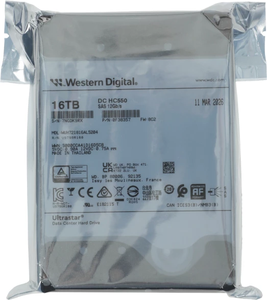 Жесткий диск WD SAS 3.0 16TB 0F38357 WUH721816AL5204 Ultrastar DC HC550 4KN (7200rpm) 512Mb 3.5&amp;quot;