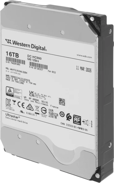 Жесткий диск WD SAS 3.0 16TB 0F38357 WUH721816AL5204 Ultrastar DC HC550 4KN (7200rpm) 512Mb 3.5&amp;quot;