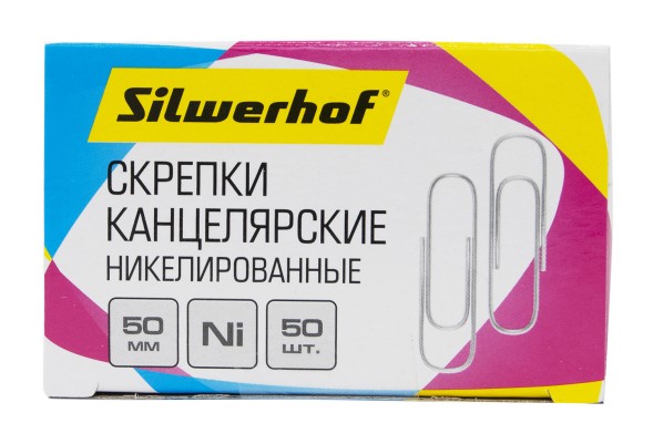 Скрепки Silwerhof никель 50мм (упак.:50шт) картонная коробка