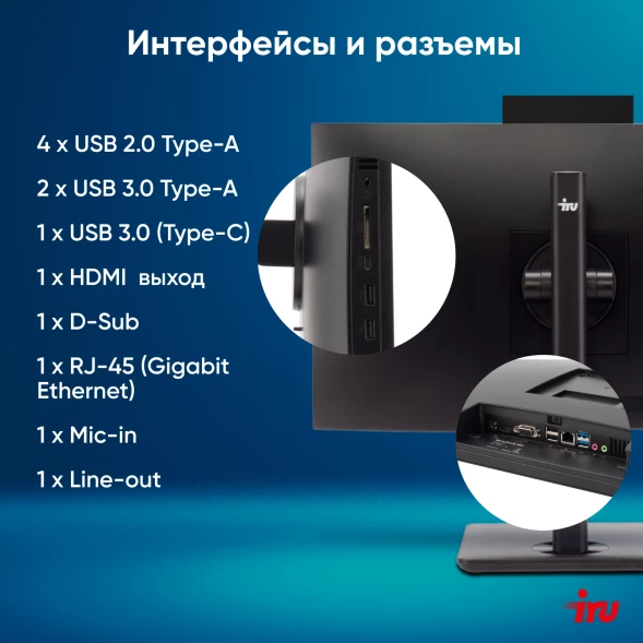 Моноблок IRU 23ID 23.8&amp;quot; Full HD i7 1255U (1.7) 16Gb SSD512Gb CR Windows 11 Pro GbitEth WiFi BT 120W Cam черный 1920x1080