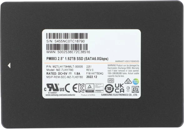 Накопитель SSD Samsung SATA-III 1920GB MZ7LH1T9HMLT-00005 PM883 2.5&amp;quot; 1.3 DWPD OEM