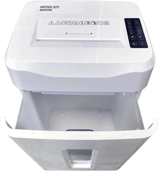 Шредер Office Kit S210N 3,9x38 белый (секр.P-4) фрагменты 16лист. 35лтр. скрепки скобы пл.карты CD