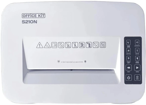 Шредер Office Kit S210N 3,9x38 белый (секр.P-4) фрагменты 16лист. 35лтр. скрепки скобы пл.карты CD