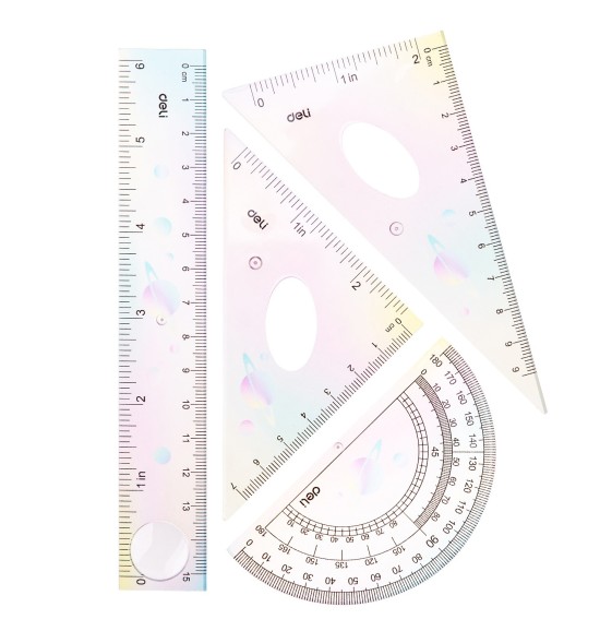 Набор линеек Deli EH652 пластик дл.15см ассорти компл.:лин 15см/2 угольн/трансп пластиковый пакет с европодв.