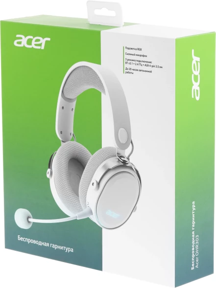 Наушники с микрофоном Acer OHR303 белый мониторные BT/Radio/3.5mm оголовье (ZL.HDSEE.00A)