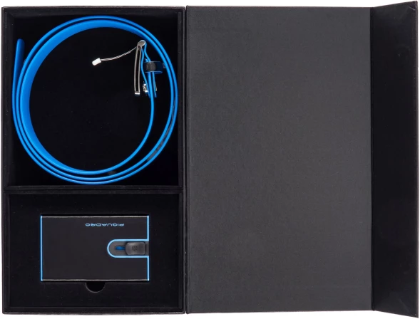 Набор подарочный мужской Piquadro Blue Square CUBOX15B2R/N ремень/чехол для кредитных карт 125х3.5см черный натур.кожа