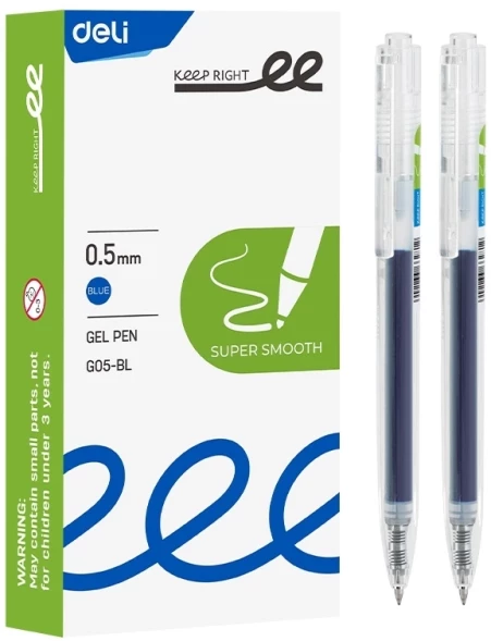 Ручка гелев. автоматическая Deli EG05-BL прозрачный d=0.5мм син. черн.