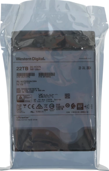 Жесткий диск WD SAS 3.0 22TB 0F48052 WUH722222AL5204 Server Ultrastar DC HC570 512E (7200rpm) 512Mb 3.5&amp;quot;