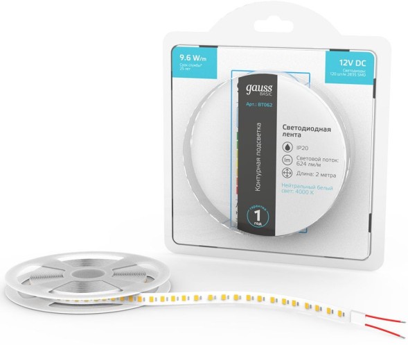 Лента светодиод. Gauss Basic 2м (BT062)