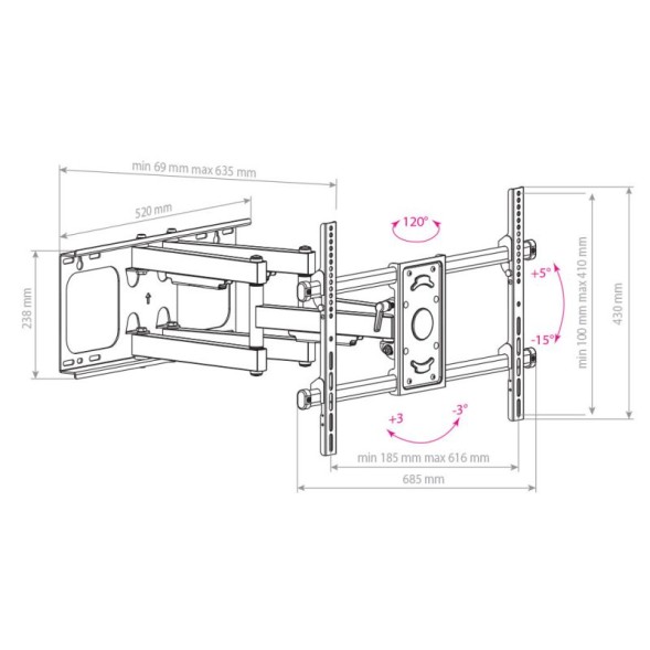 Кронштейн для телевизора Arm Media PARAMOUNT-70 черный 32&amp;quot;-90&amp;quot; макс.65кг настенный поворотно-выдвижной и наклонный
