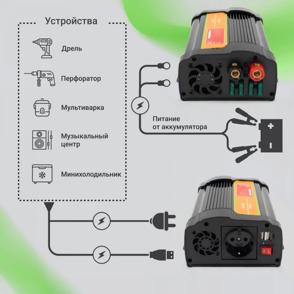 Автоинвертор Digma AI1000-12W 1000Вт