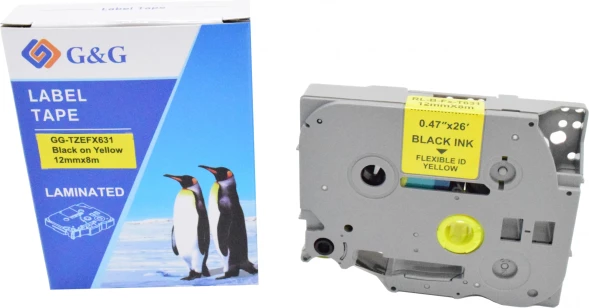 Картридж ленточный G&amp;amp;G GG-TZEFX631 черный на желтом 12x8 для Brother 1010/1260VP/1830VP/9700PC