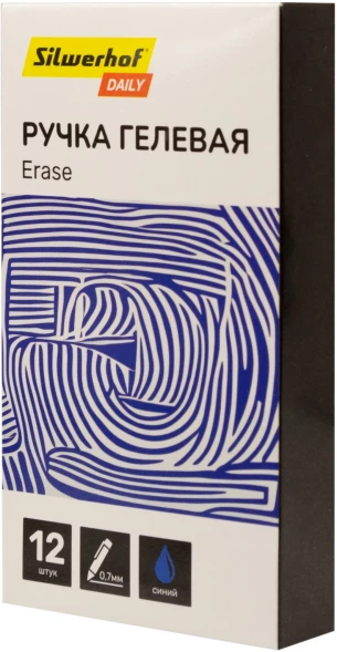 Ручка гелев. Silwerhof Daily Erase d=0.7мм син. черн. в компл.:ластик кор. сменный стержень линия 0.5мм стираемая