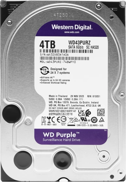 Жесткий диск WD SATA-III 4TB WD43PURZ Surveillance Purple (5400rpm) 256Mb 3.5&amp;quot;