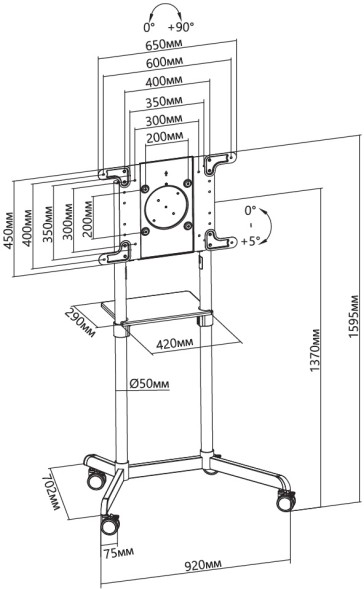 Стойка для телевизора Cactus CS-ST1146WT белый 37&amp;quot;-70&amp;quot; макс.70кг напольный мобильный
