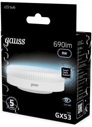 Лампа светодиодная Gauss 8Вт цок.:GX53 таблетка 220B св.свеч.бел.нейт. Tablet (упак.:10шт) (108008208)