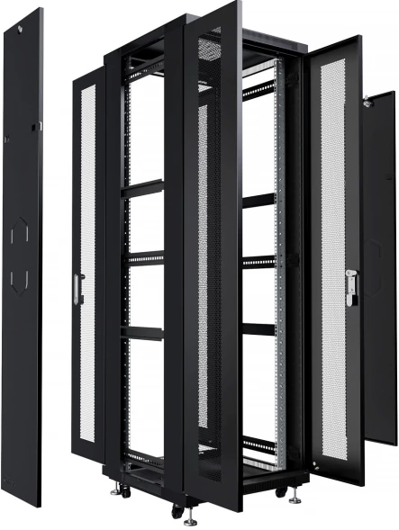 Шкаф серверный Cabeus (ND-05C-42U60/120-BK) напольный 42U 800x1200мм пер.дв.перфор.2ств. задн.дв.перфор.2-хст. 800кг черный 1100мм 114кг 220град. 2055мм IP20 сталь