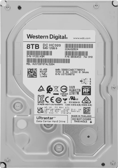 Жесткий диск WD SAS 3.0 8TB 0B36453 HUS728T8TAL5204 Server Ultrastar DC HC320 512E (7200rpm) 256Mb 3.5&amp;quot;