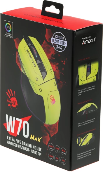 Мышь A4Tech Bloody W70 Max Punk желтый/черный оптическая (10000dpi) USB (11but)