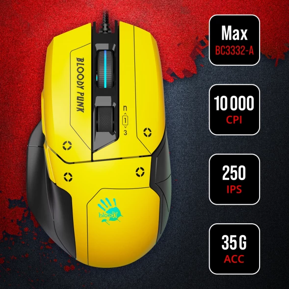 Мышь A4Tech Bloody W70 Max Punk желтый/черный оптическая (10000dpi) USB (11but)