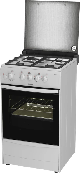 Плита газовая Darina 1B1 GM 441 018 W 4 конфорки стеклянная крышка чугунные решётки