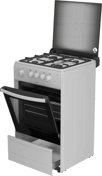 Плита газовая Darina 1B1 GM 441 018 W 4 конфорки стеклянная крышка чугунные решётки