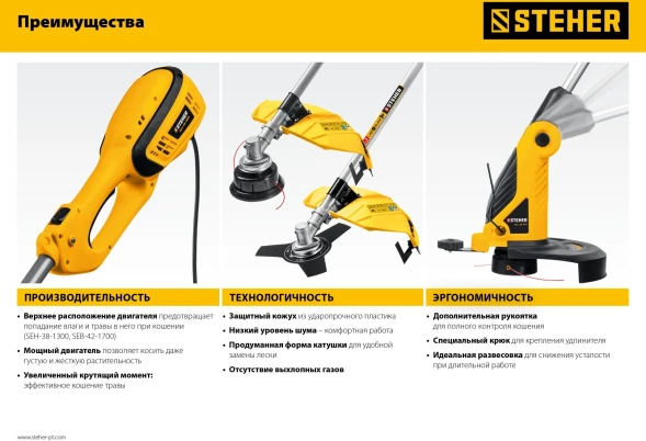 Триммер электрический Steher TEL-25-410 400Вт 0.54л.с. неразбор.штан. реж.эл.:леска