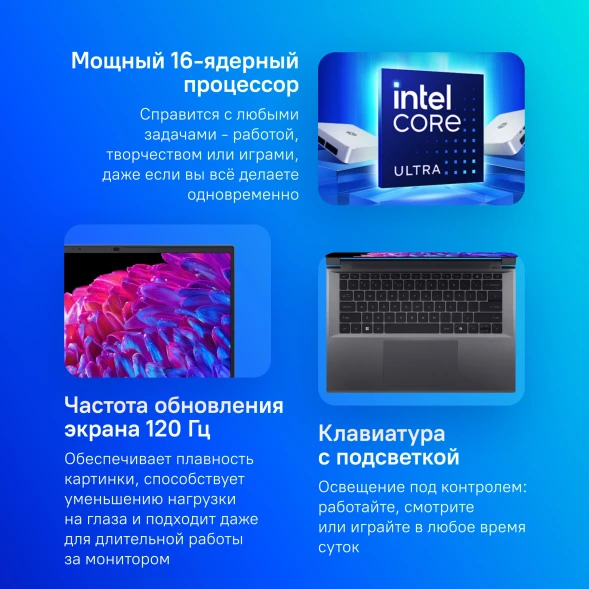 Ноутбук Acer Swift X 14 SFX14-72G-76LG Core Ultra 7 155H 16Gb SSD1Tb NVIDIA GeForce RTX4060 8Gb 14.5&amp;quot; OLED WQXGA+ (2880x1800) без ОС metall WiFi BT Cam (NX.KR8CD.001)