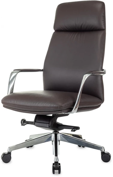Кресло руководителя Бюрократ _Vega коричневый кожа с подголов. крестов. алюминий