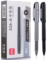 Ручка гелев. Deli S26-A ассорти d=0.7мм черн. черн. резин. манжета