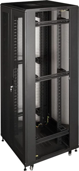 Шкаф серверный Lanmaster (TWT-CBB-42U-8X10-P1) напольный 42U 800x1000мм пер.дв.перфор. задн.дв.перфор.2-хст. 2 бок.пан. 800кг черный