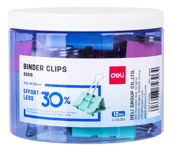 Зажимы Deli E8553S металл 32мм ассорти (упак.:24шт) пластиковая туба