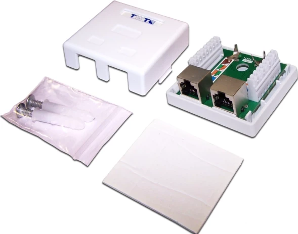 Розетка Lanmaster TWT-SM2-4545/S-WH информ. Keystone RJ45 2 кат.5E STP бел.