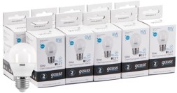 Лампа светодиодная Gauss Elementary 8Вт цок.:E27 шар 220B 4100K св.свеч.бел.нейт. (упак.:10шт) (53228)