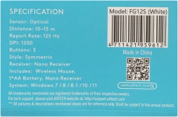 Мышь A4Tech Fstyler FG12S белый оптическая (1200dpi) silent беспроводная USB (3but)