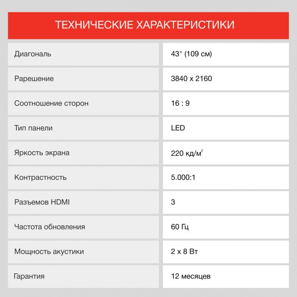 Телевизор LED Starwind 43&amp;quot; SW-LED43UG400 Яндекс.ТВ стальной 4K Ultra HD 60Hz DVB-T DVB-T2 DVB-C DVB-S DVB-S2 USB WiFi Smart TV