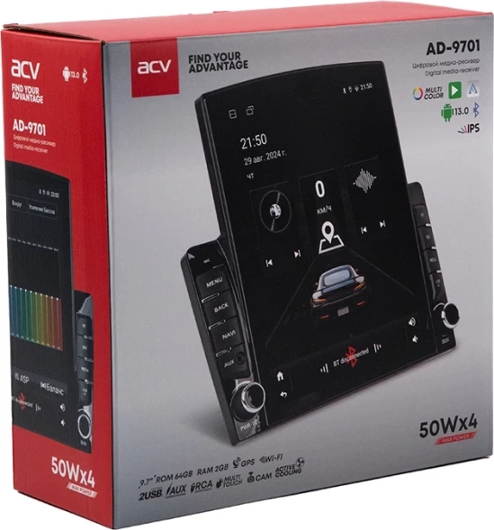 Автомагнитола ACV AD-9701 2DIN 4x50Вт AUX 2000Mb DSP Android 13 9.7&amp;quot; WiFi 4G 3 RDS (43344)