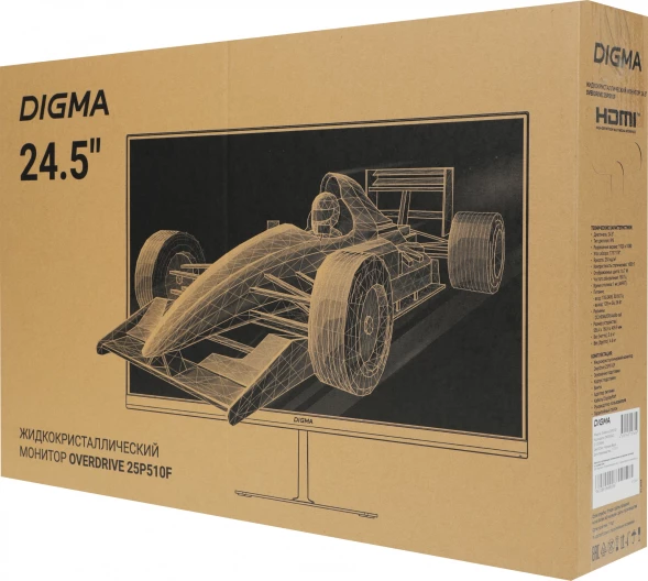 Монитор Digma 24.5&amp;quot; Overdrive 25P510F черный IPS LED 1ms 16:9 HDMI матовая Piv 250cd 178гр/178гр 1920x1080 180Hz DP FHD 3.6кг