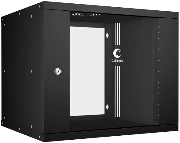 Шкаф коммутационный Cabeus (WSC-05D-9U55/45-BK) настенный 9U 550x450мм пер.дв.стекл 30кг черный 340мм 14кг 220град. 450мм IP20 сталь