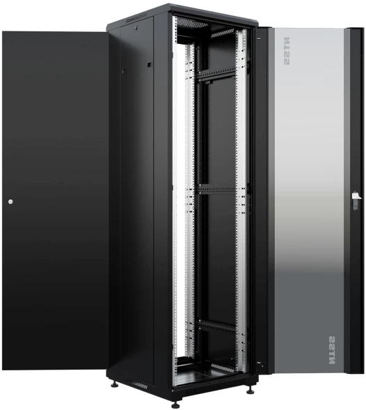 Шкаф коммутационный NTSS Премиум (NTSS-R42U6060GS-1BL) напольный 42U 600x600мм пер.дв.стекл металл 900кг черный 510мм 86кг 1987мм 20 металл
