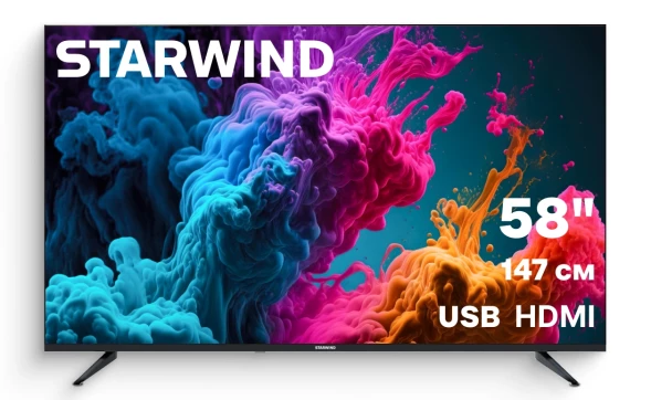 Телевизор LED Starwind 58&amp;quot; SW-LED58UG401 Яндекс.ТВ Frameless стальной 4K Ultra HD 60Hz DVB-T DVB-T2 DVB-C DVB-S DVB-S2 USB WiFi Smart TV