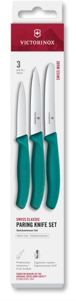 Набор ножей кухон. Victorinox Swiss Classic 6.7114.34C1 для овощей компл.:3предм. зеленый европодвес