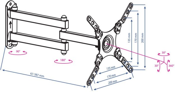Кронштейн для телевизора Kromax DIX-13 черный 15&amp;quot;-42&amp;quot; макс.20кг настенный поворотно-выдвижной и наклонный