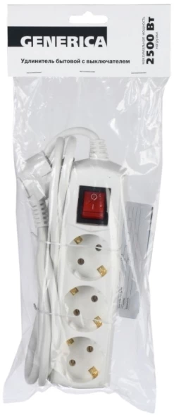 Сетевой удлинитель IEK У03В 1.5м (3 розетки) белый (пакет ПЭ)