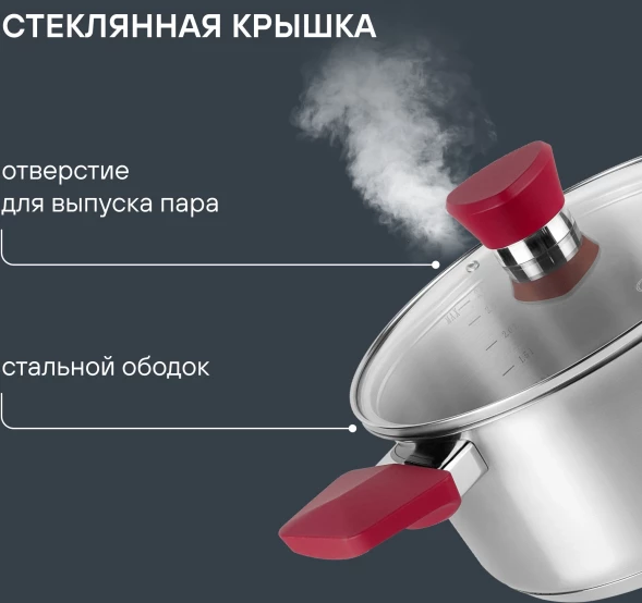 Кастрюля Rondell Strike RDS-815 4.8л. d=24см (с крышкой) стальной