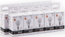 Лампа светодиодная Gauss Elementary 10Вт цок.:E14 шар 220B 3000K св.свеч.бел.теп. (упак.:10шт) (53110)